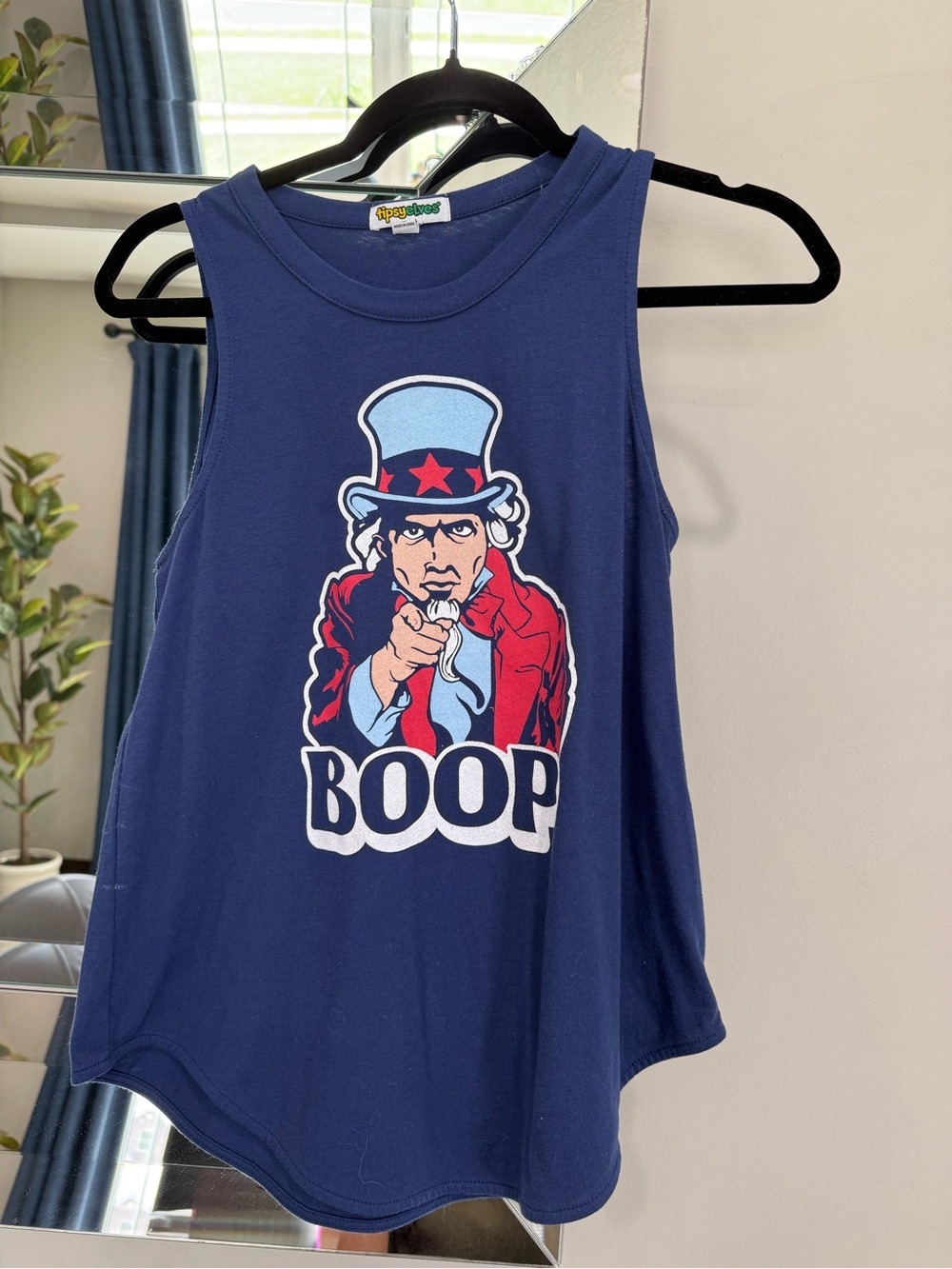 Tipsy Elves Navy Tank Top with Patriotic Uncle Sam Graphic July 4th